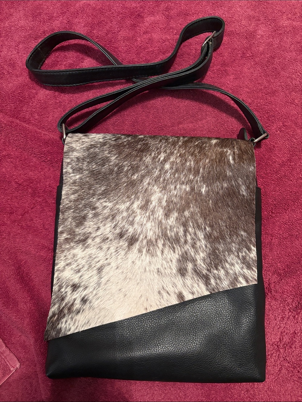 Overland Eckert Cowhide Black & Brown Crossbody Bag